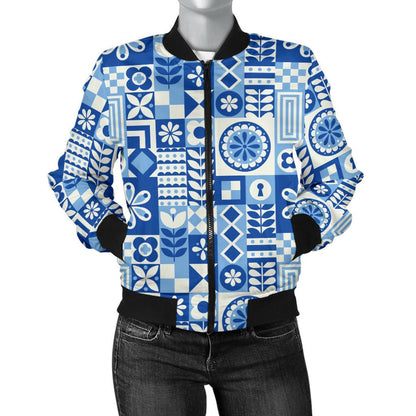 Swedish Print Pattern Women Casual Bomber Jacket