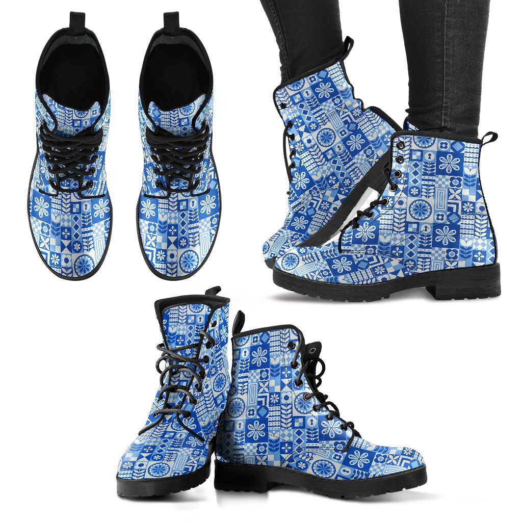Swedish Print Pattern Women Leather Boots-JTAMIGO.COM