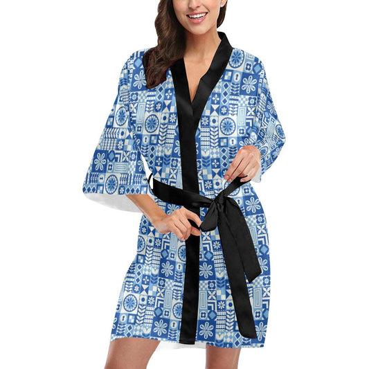 Swedish Print Pattern Women Short Kimono Robe
