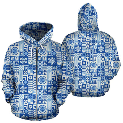 Swedish Print Pattern Zip Up Hoodie