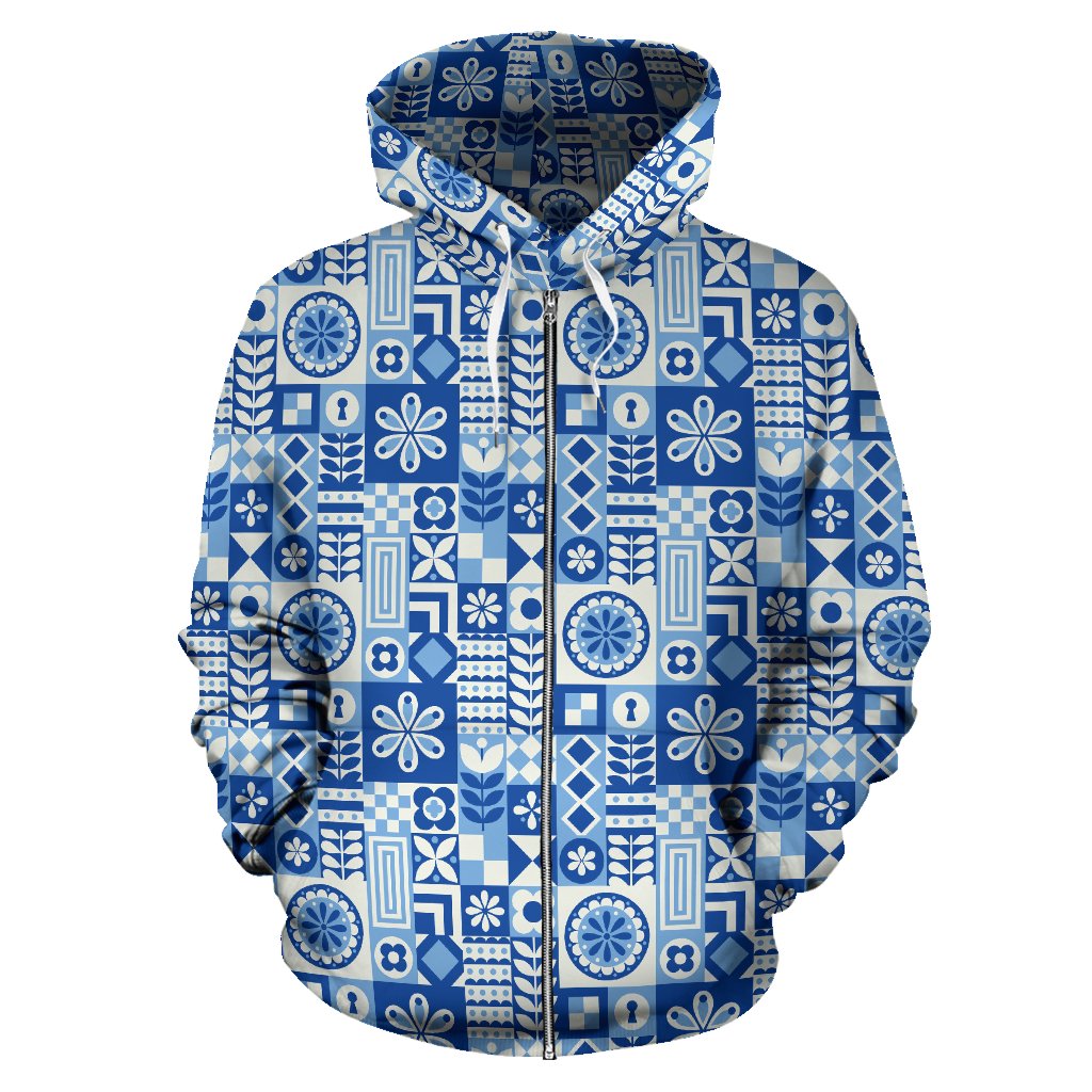 Swedish Print Pattern Zip Up Hoodie
