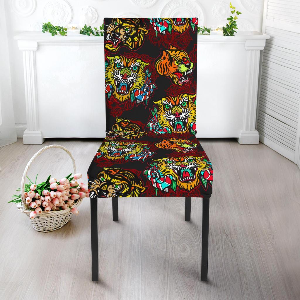 Tattoo Tiger Colorful Design Dining Chair Slipcover-JTAMIGO.COM
