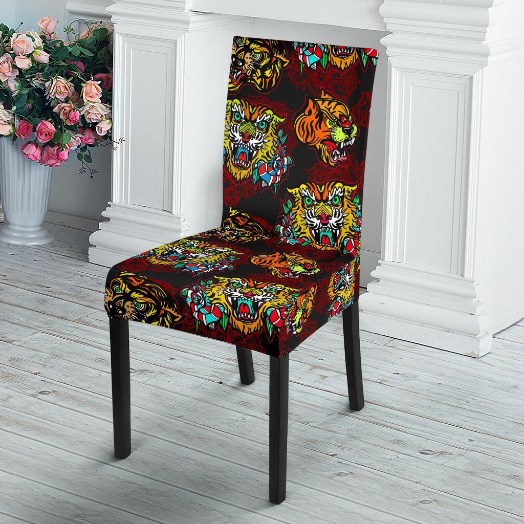 Tattoo Tiger Colorful Design Dining Chair Slipcover-JTAMIGO.COM