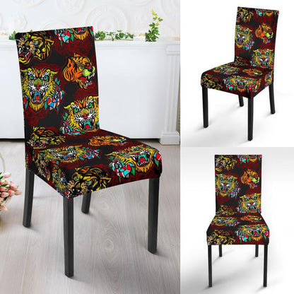 Tattoo Tiger Colorful Design Dining Chair Slipcover-JTAMIGO.COM