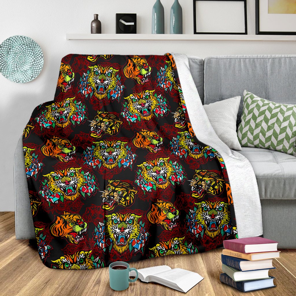 Tattoo Tiger Colorful Design Fleece Blanket