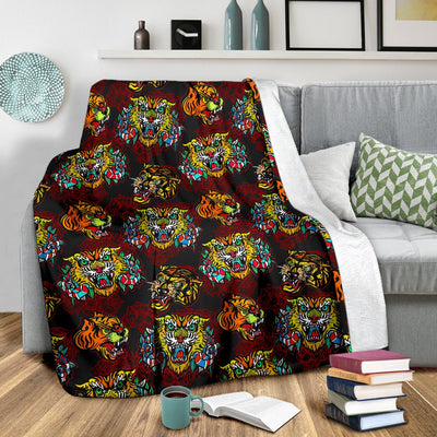 Tattoo Tiger Colorful Design Fleece Blanket