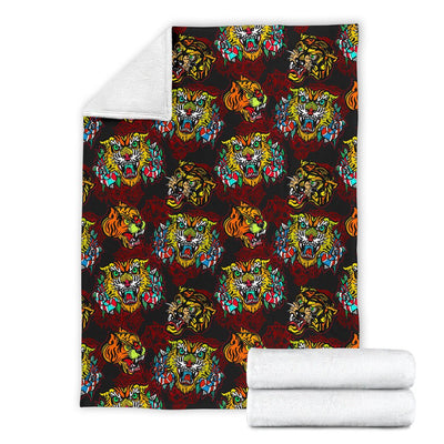 Tattoo Tiger Colorful Design Fleece Blanket