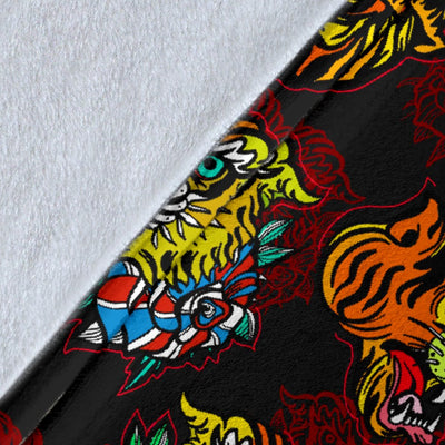 Tattoo Tiger Colorful Design Fleece Blanket
