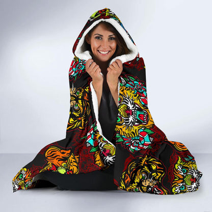 Tattoo Tiger Colorful Design Hooded Blanket-JTAMIGO.COM