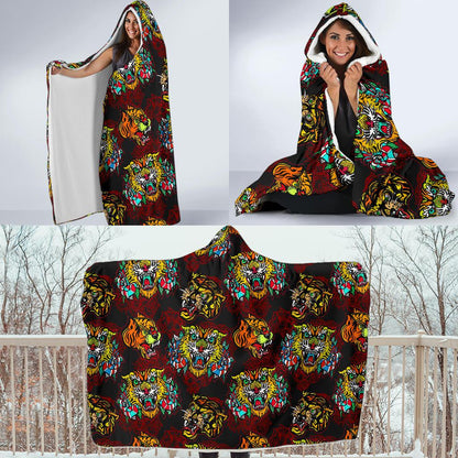 Tattoo Tiger Colorful Design Hooded Blanket-JTAMIGO.COM