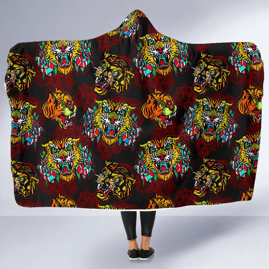 Tattoo Tiger Colorful Design Hooded Blanket-JTAMIGO.COM
