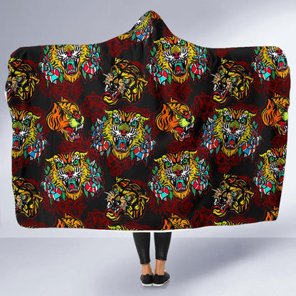 Tattoo Tiger Colorful Design Hooded Blanket-JTAMIGO.COM
