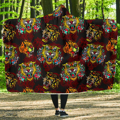 Tattoo Tiger Colorful Design Hooded Blanket-JTAMIGO.COM