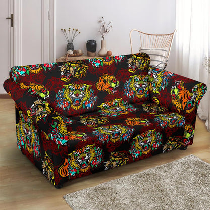 Tattoo Tiger Colorful Design Loveseat Slipcover-JTAMIGO.COM