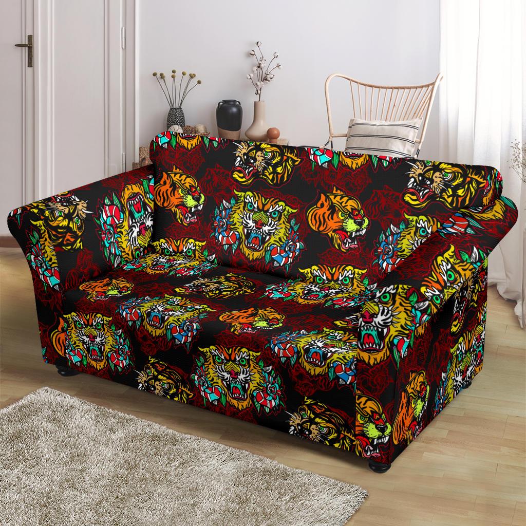 Tattoo Tiger Colorful Design Loveseat Slipcover-JTAMIGO.COM