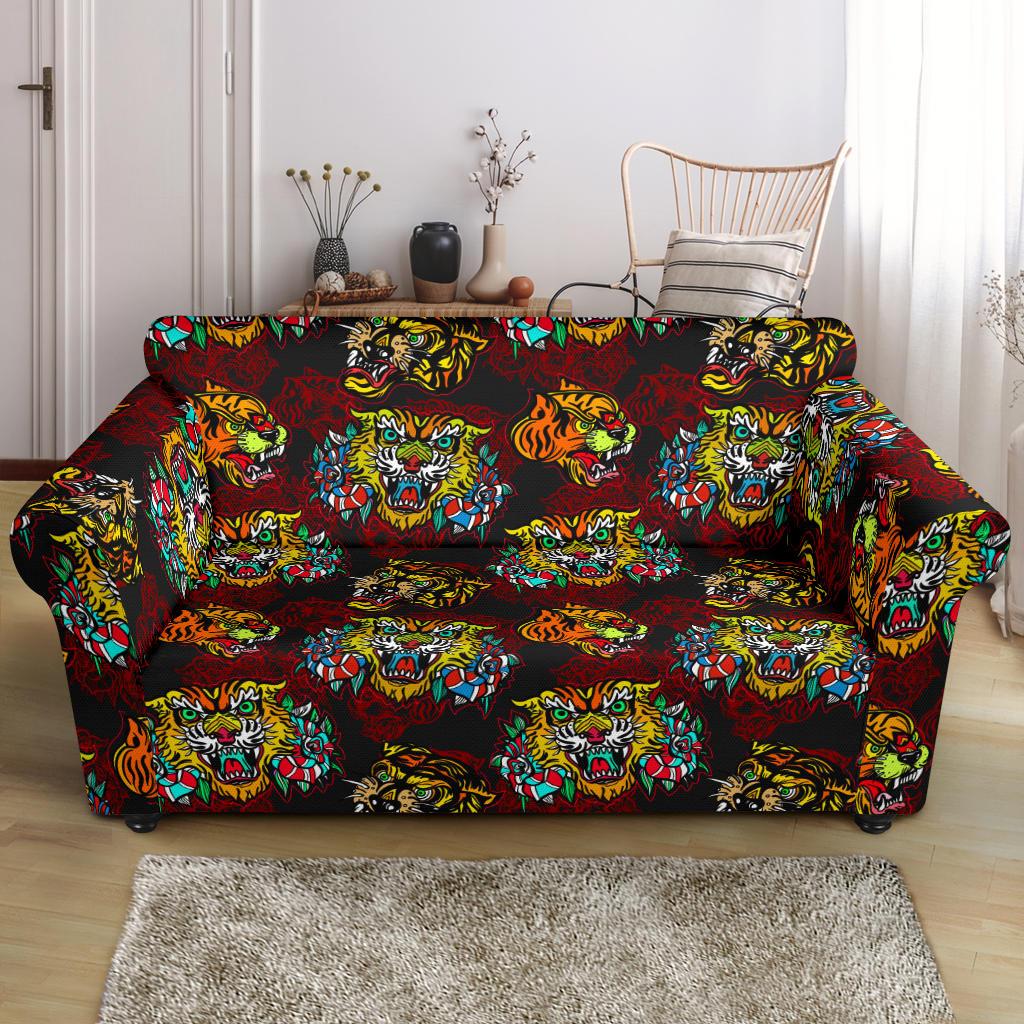 Tattoo Tiger Colorful Design Loveseat Slipcover-JTAMIGO.COM