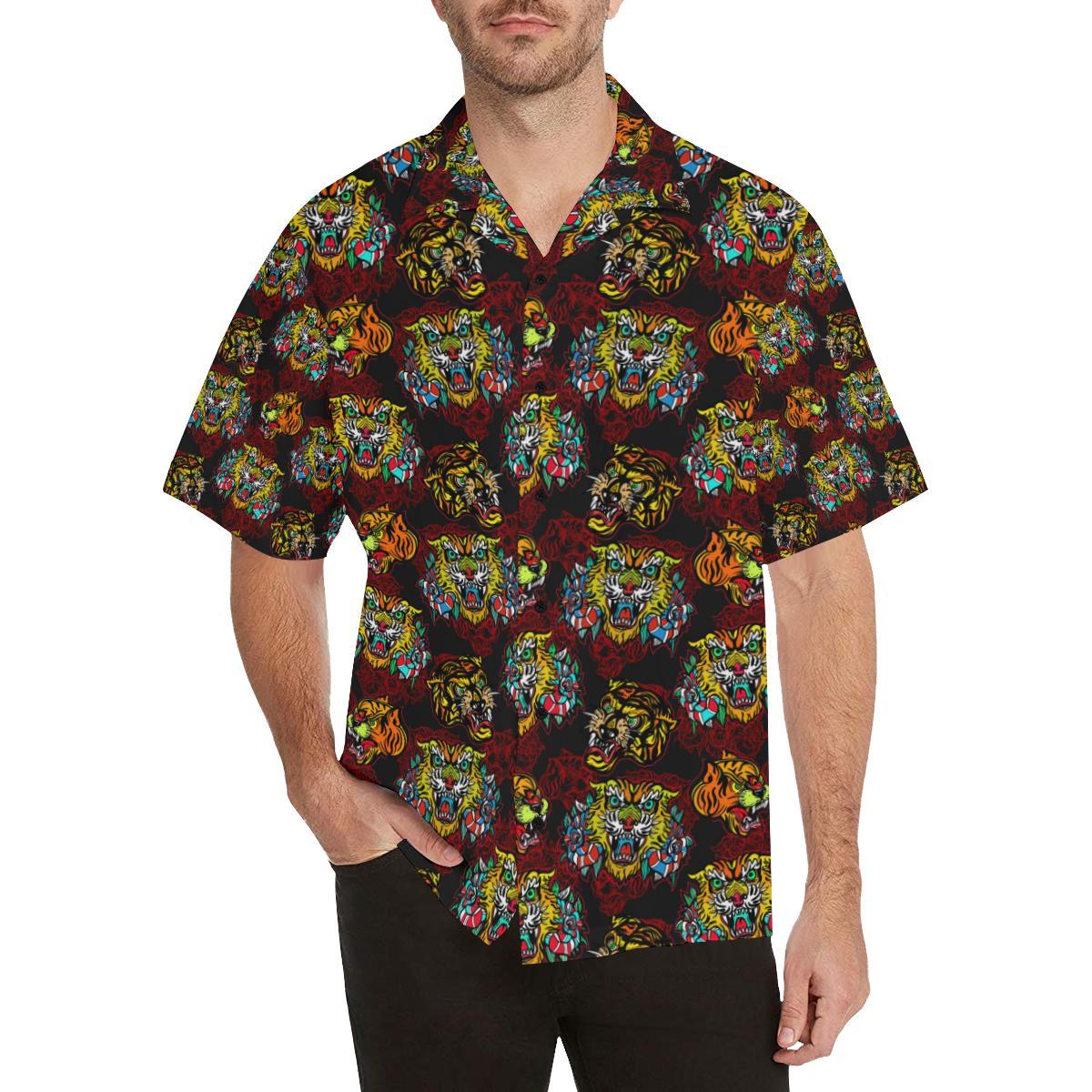 Tattoo Tiger Colorful Design Men Aloha Hawaiian Shirt