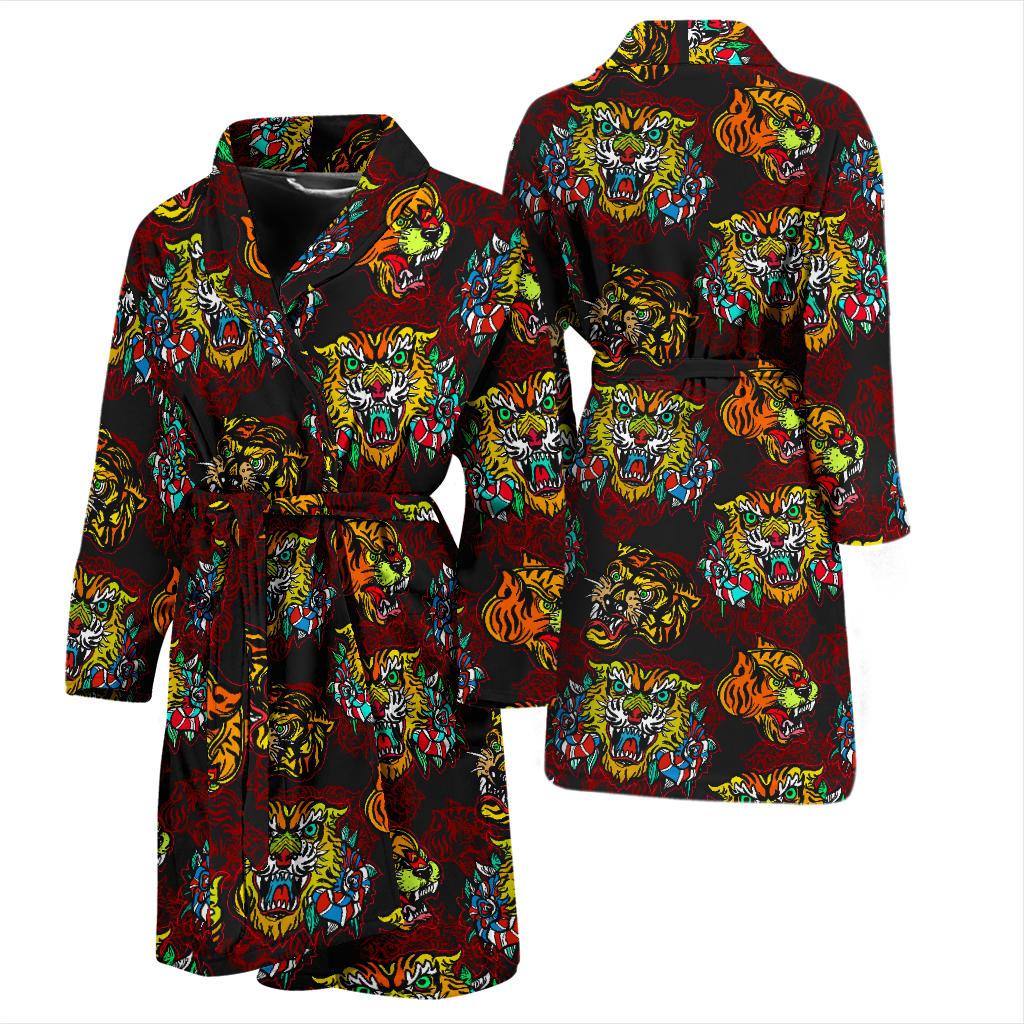 Tattoo Tiger Colorful Design Men Bath Robe-JTAMIGO.COM