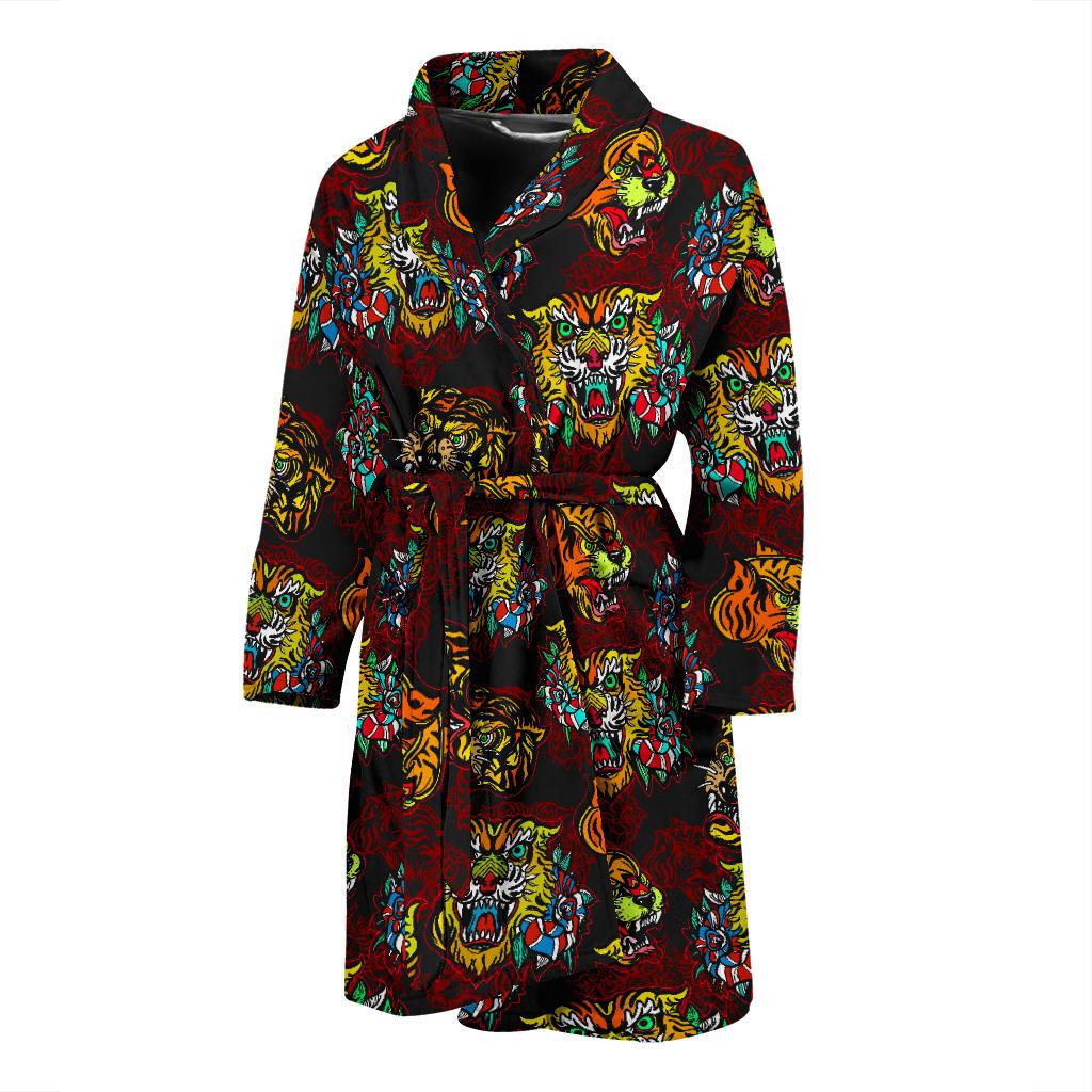 Tattoo Tiger Colorful Design Men Bath Robe-JTAMIGO.COM