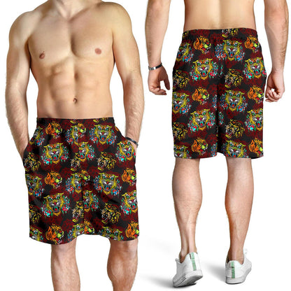 Tattoo Tiger Colorful Design Mens Shorts-JTAMIGO.COM