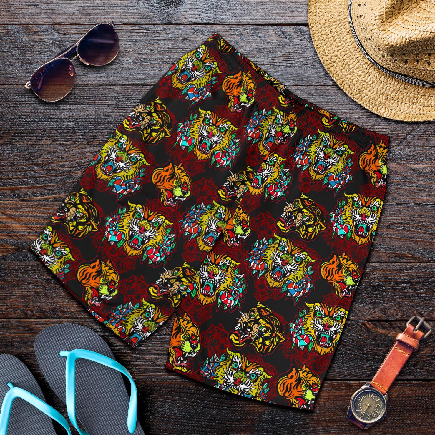 Tattoo Tiger Colorful Design Mens Shorts-JTAMIGO.COM