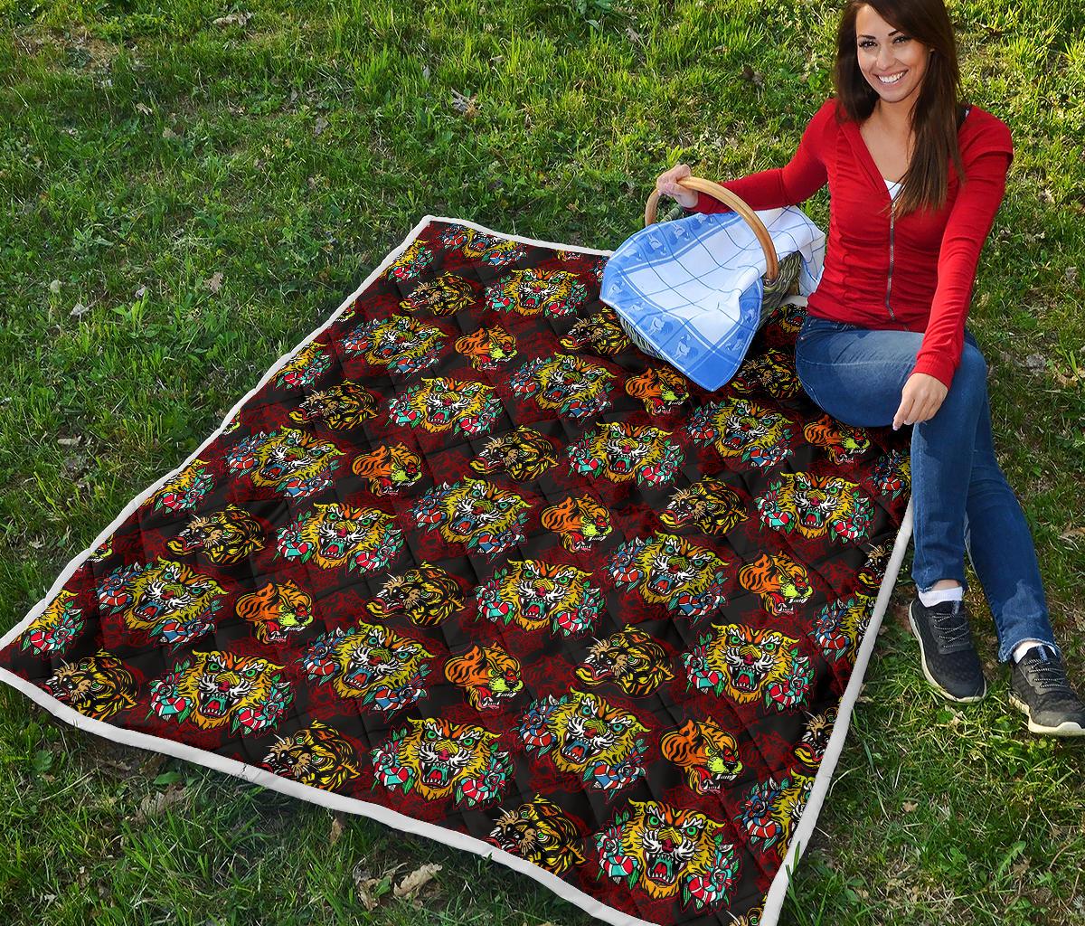 Tattoo Tiger Colorful Design Premium Quilt-JTAMIGO.COM