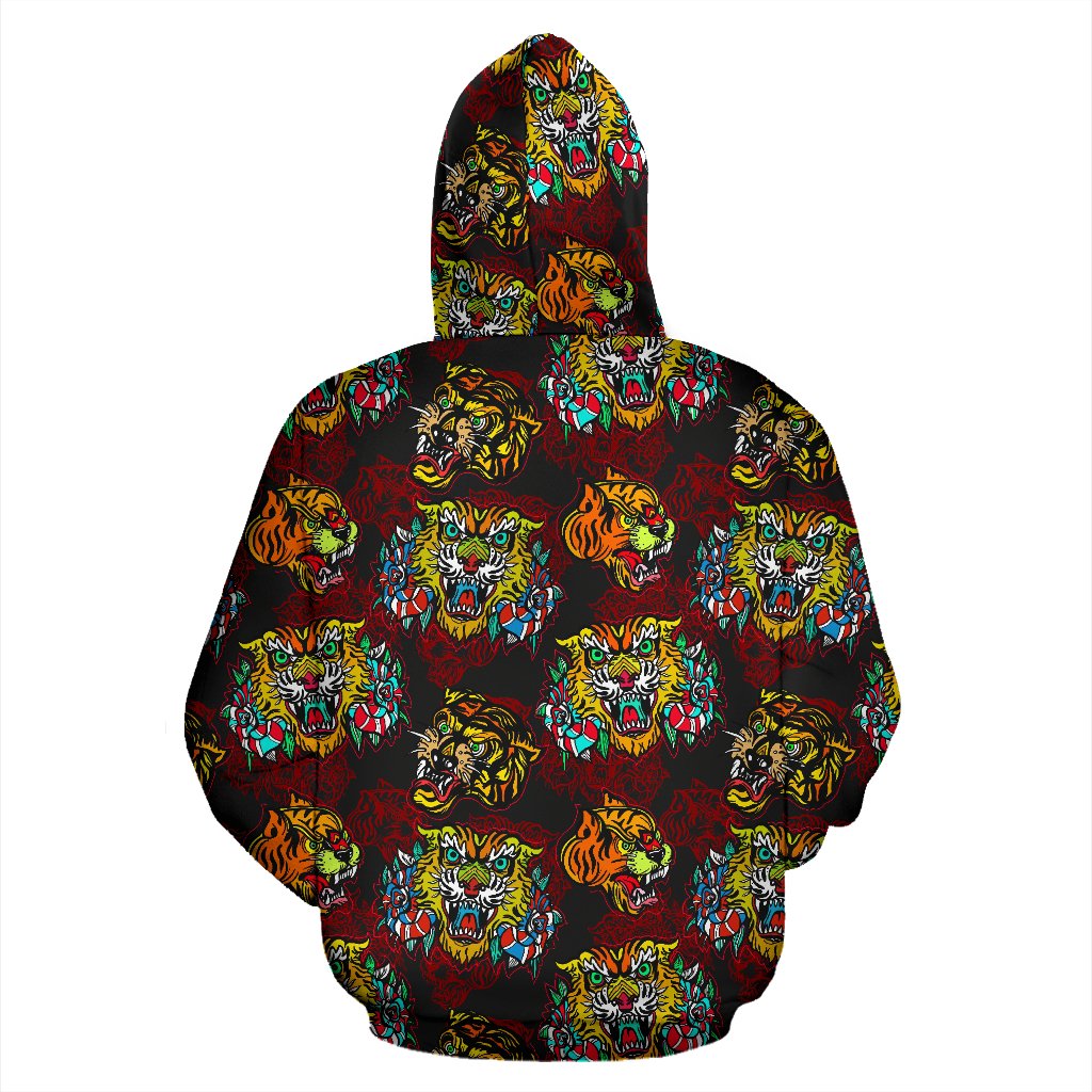 Tattoo Tiger Colorful Design Pullover Hoodie