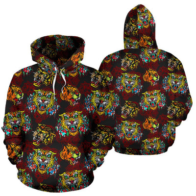 Tattoo Tiger Colorful Design Pullover Hoodie