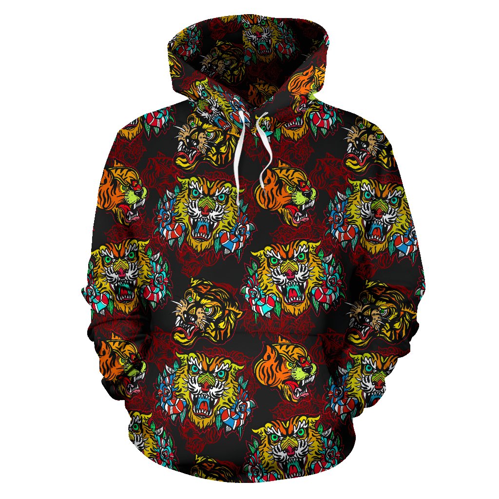 Tattoo Tiger Colorful Design Pullover Hoodie
