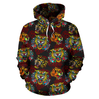 Tattoo Tiger Colorful Design Pullover Hoodie