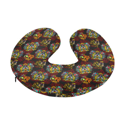 Tattoo Tiger Colorful Design U-Shaped Travel Neck Pillow-JTAMIGO.COM