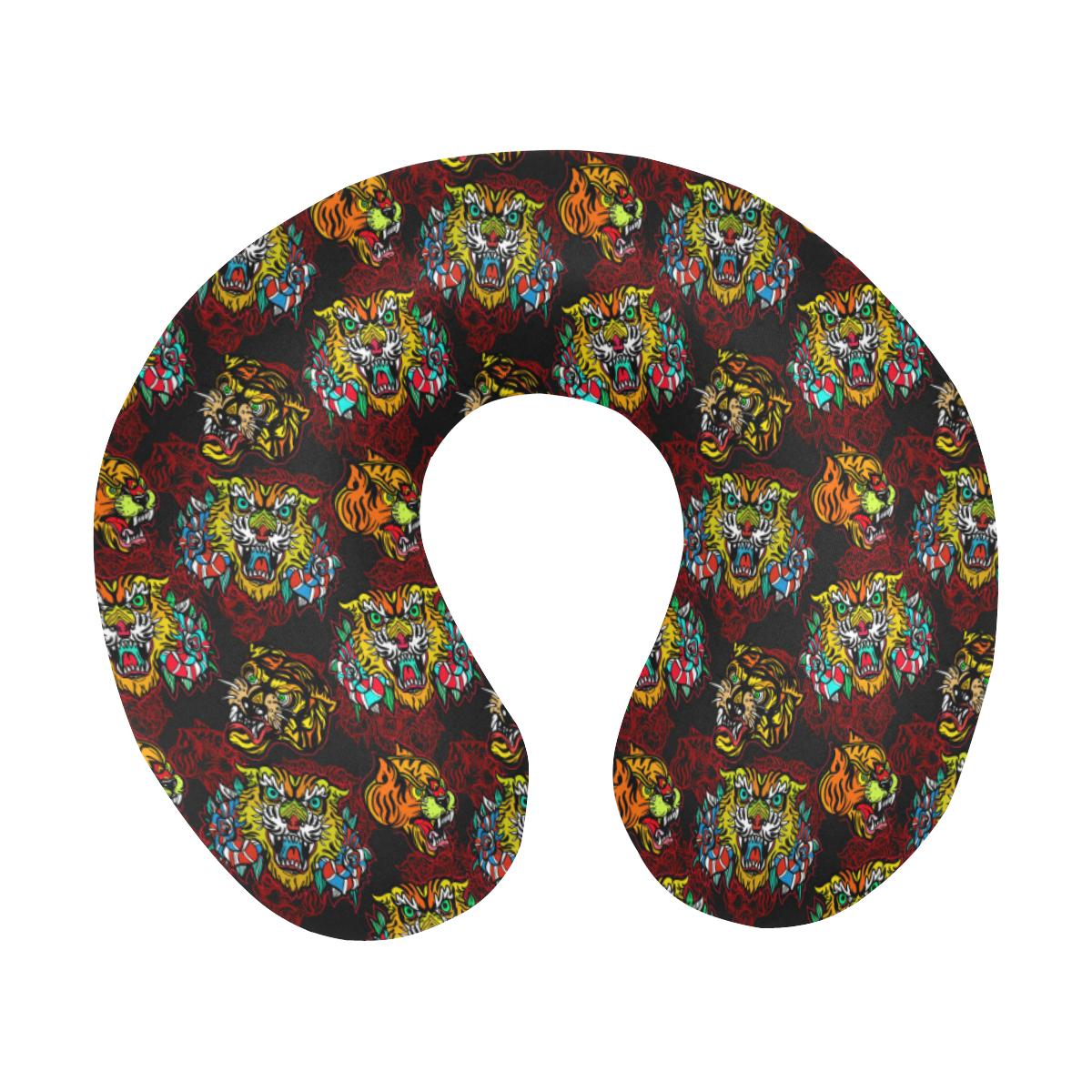 Tattoo Tiger Colorful Design U-Shaped Travel Neck Pillow-JTAMIGO.COM