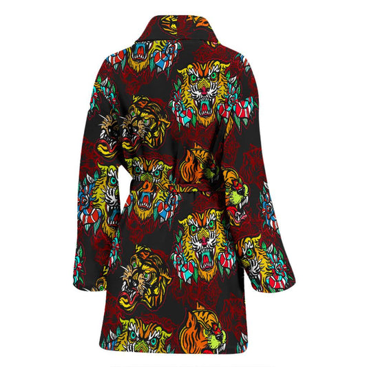 Tattoo Tiger Colorful Design Women Bath Robe-JTAMIGO.COM