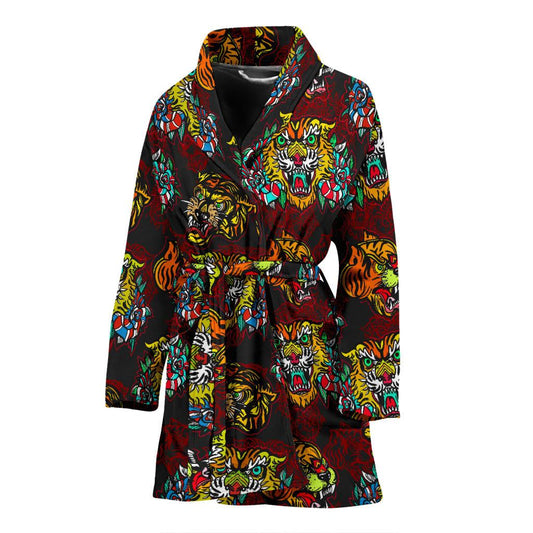 Tattoo Tiger Colorful Design Women Bath Robe-JTAMIGO.COM