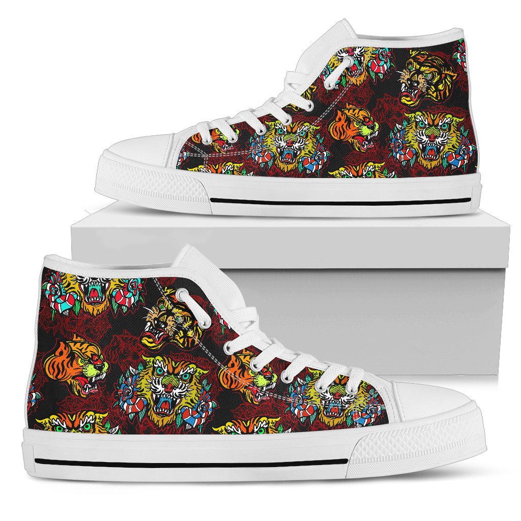 Tattoo Tiger Colorful Design Women High Top Shoes