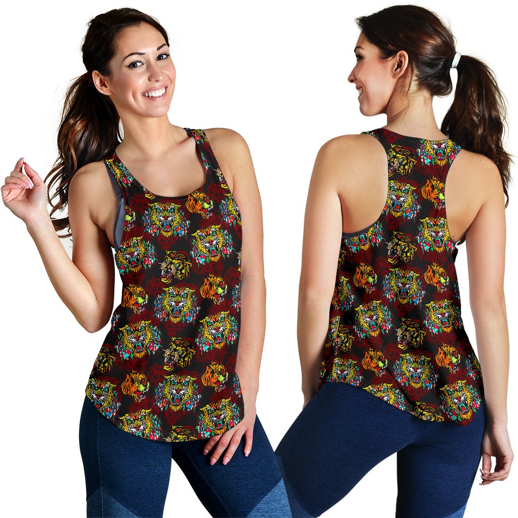 Tattoo Tiger Colorful Design Women Racerback Tank Top