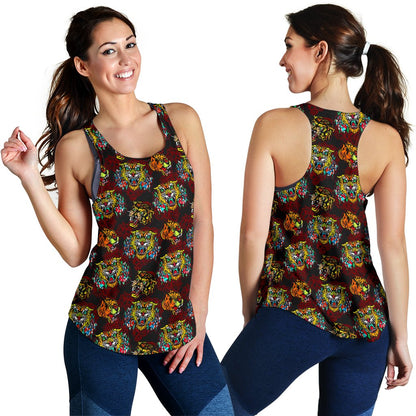 Tattoo Tiger Colorful Design Women Racerback Tank Top