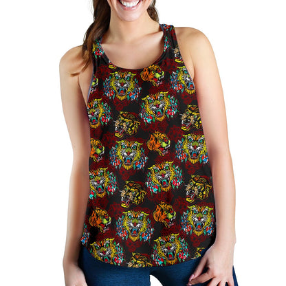 Tattoo Tiger Colorful Design Women Racerback Tank Top