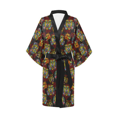 Tattoo Tiger Colorful Design Women Short Kimono Robe