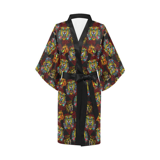 Tattoo Tiger Colorful Design Women Short Kimono Robe