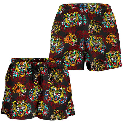 Tattoo Tiger Colorful Design Women Shorts-JTAMIGO.COM