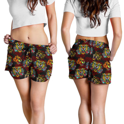Tattoo Tiger Colorful Design Women Shorts-JTAMIGO.COM