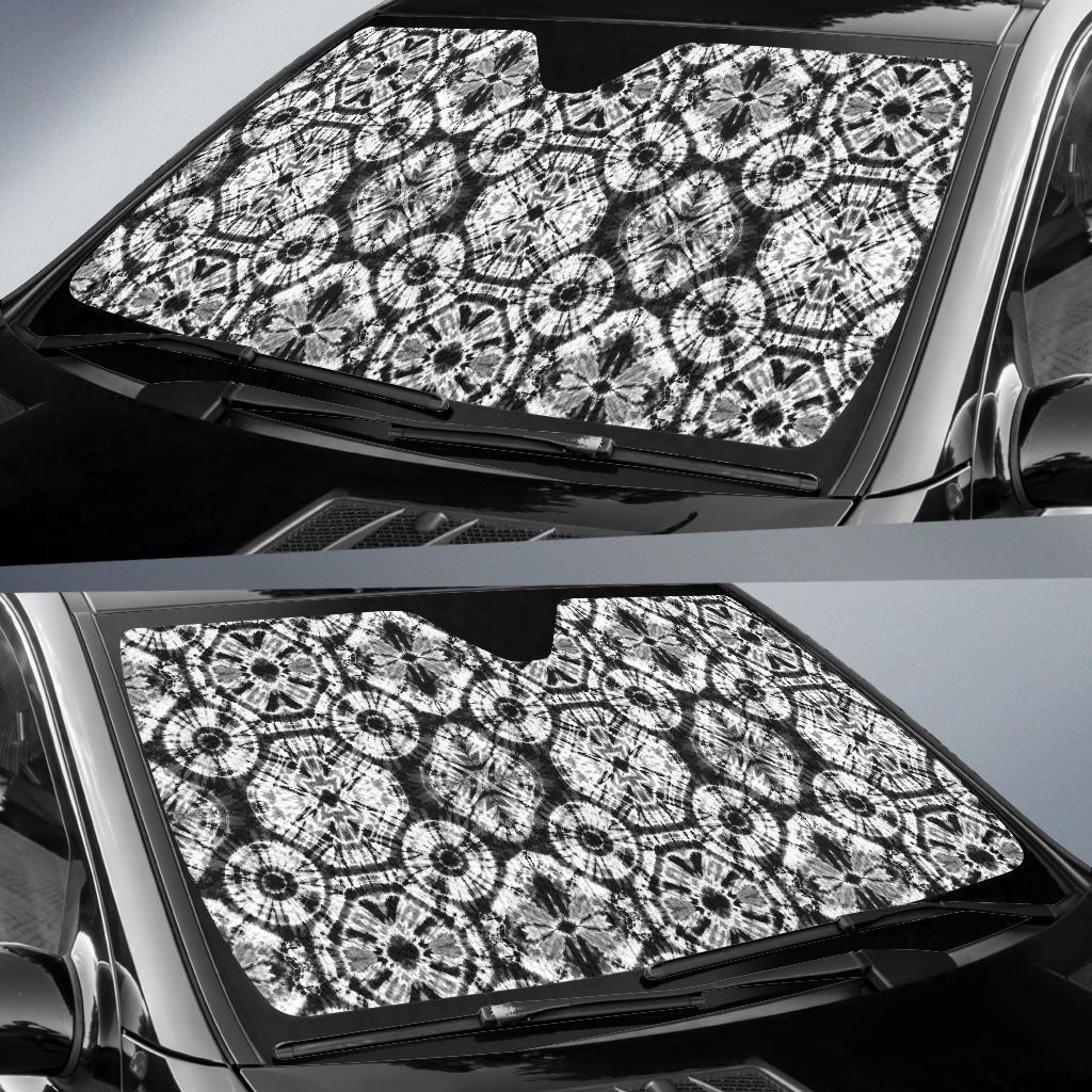 Tie Dye Black White Design Print Car Sun Shade For Windshield