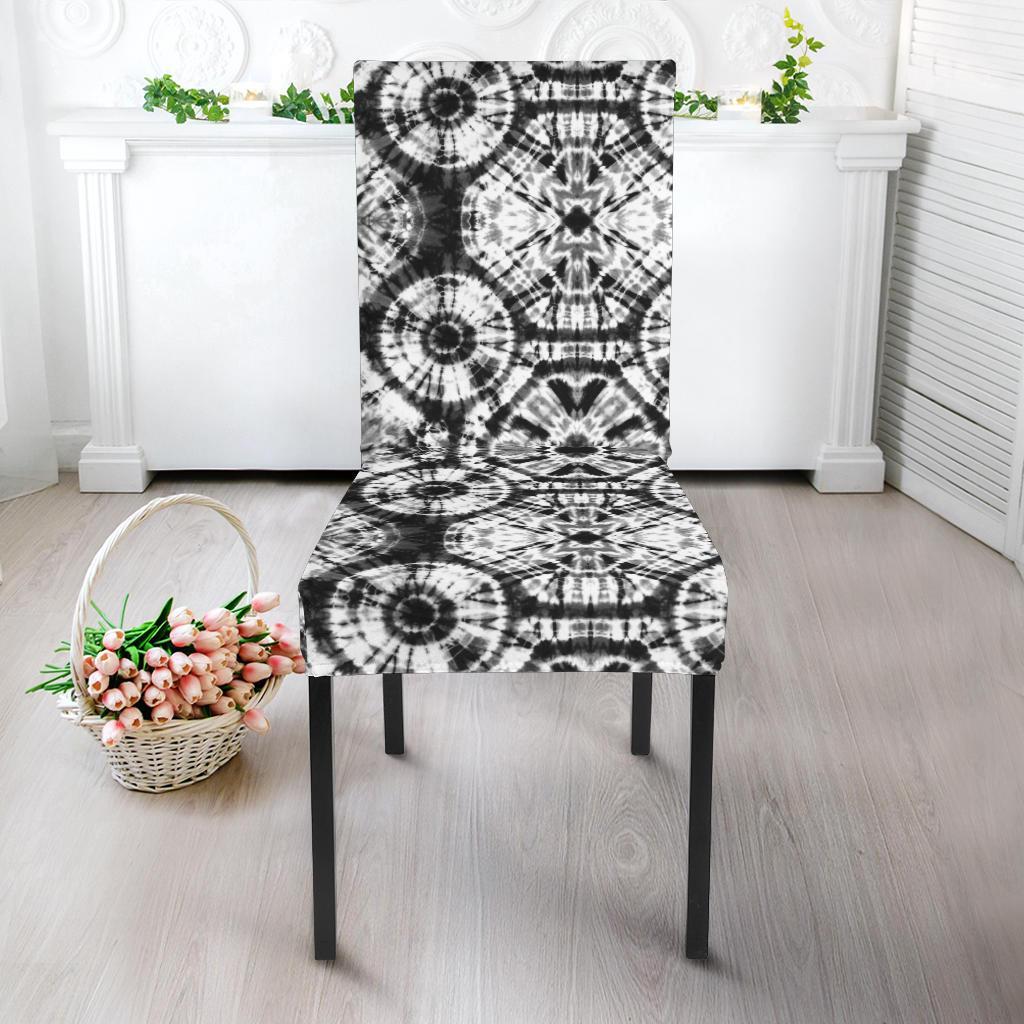 Tie Dye Black White Design Print Dining Chair Slipcover-JTAMIGO.COM