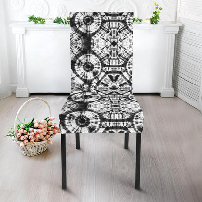 Tie Dye Black White Design Print Dining Chair Slipcover-JTAMIGO.COM