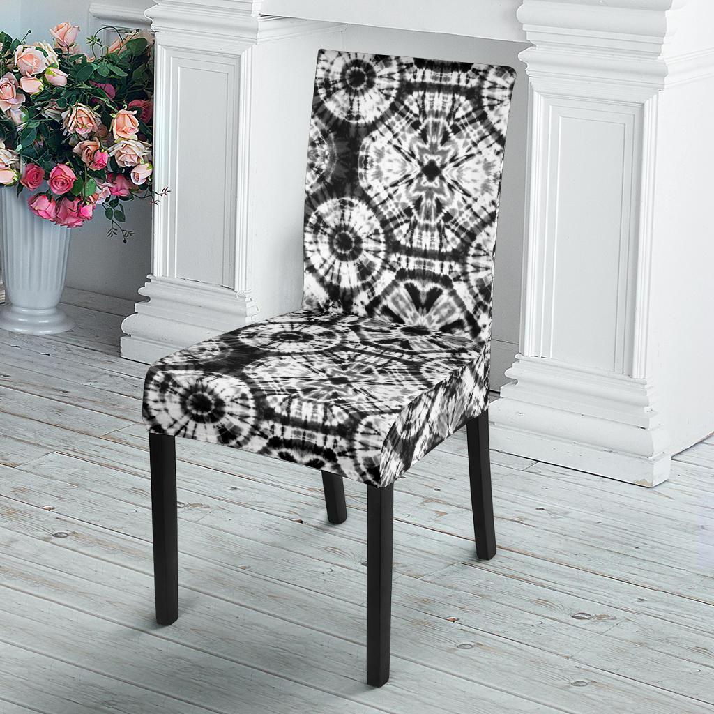 Tie Dye Black White Design Print Dining Chair Slipcover-JTAMIGO.COM