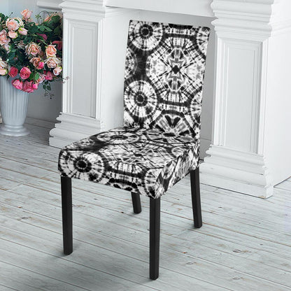 Tie Dye Black White Design Print Dining Chair Slipcover-JTAMIGO.COM