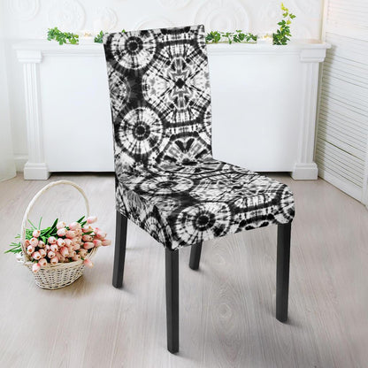 Tie Dye Black White Design Print Dining Chair Slipcover-JTAMIGO.COM