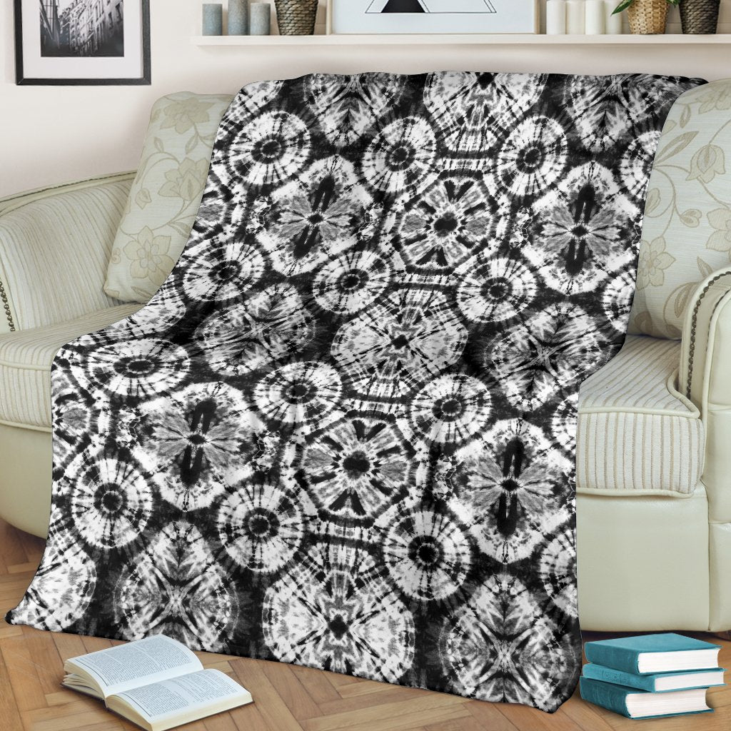 Tie Dye Black White Design Print Fleece Blanket