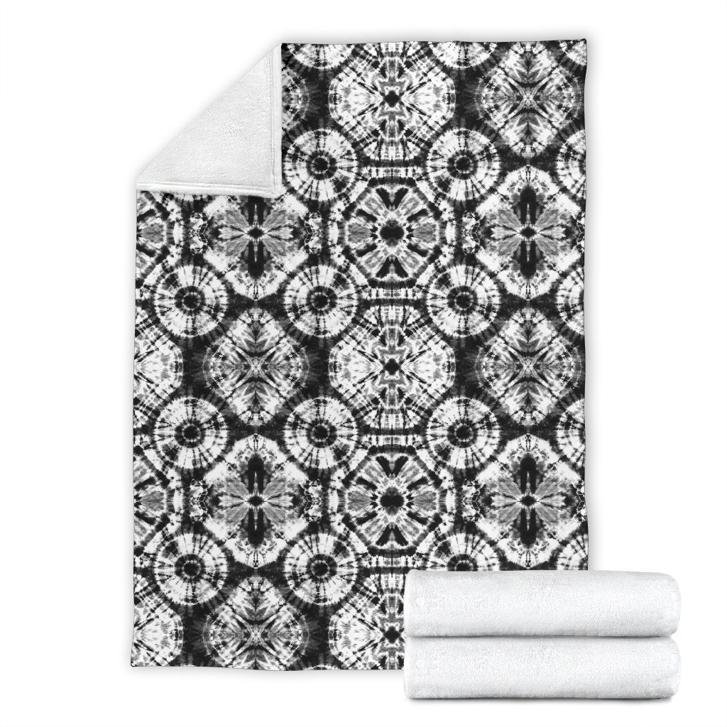 Tie Dye Black White Design Print Fleece Blanket